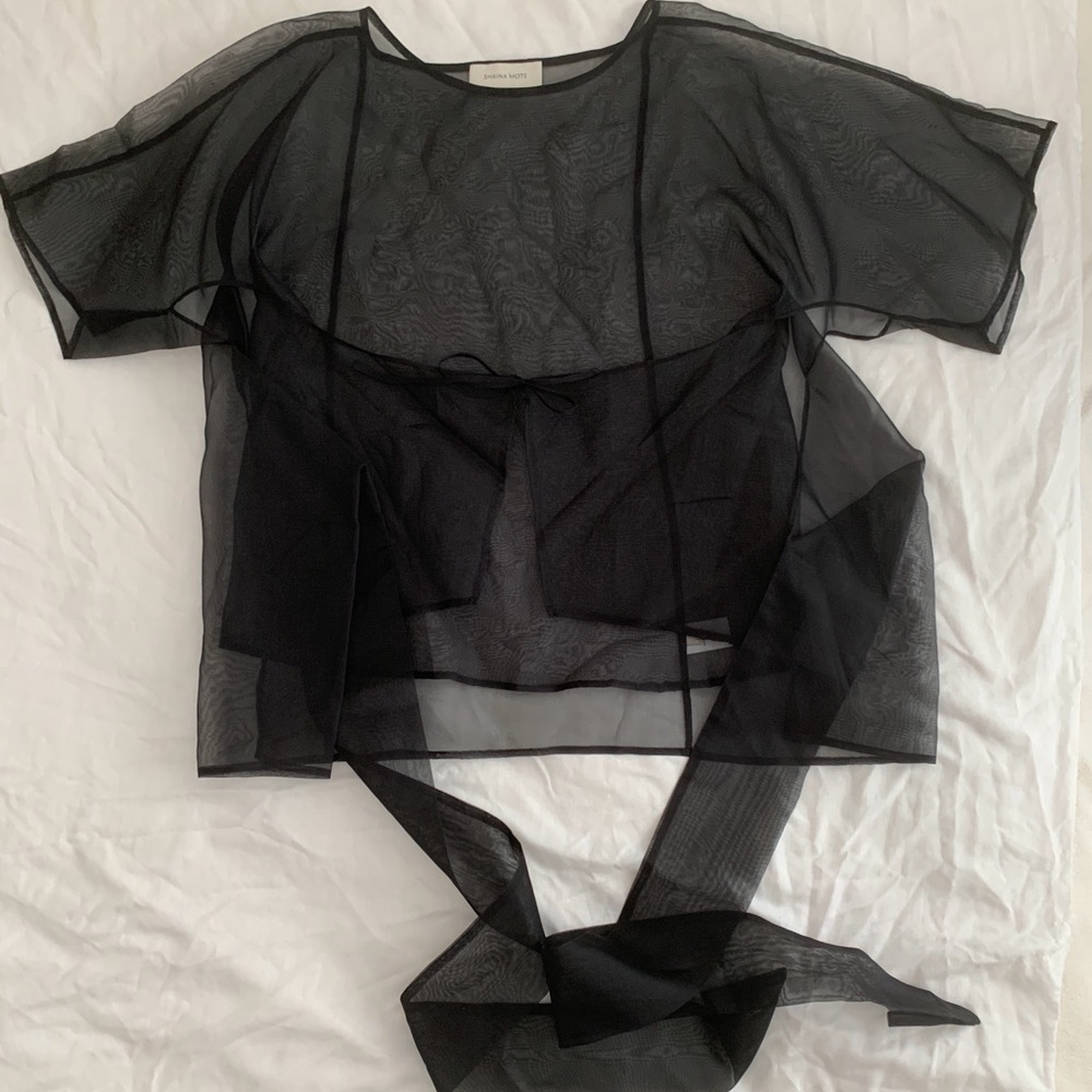 SHAINA MOTE 100% Silk Gia Sheer Organza Wrap Top - Black - Large